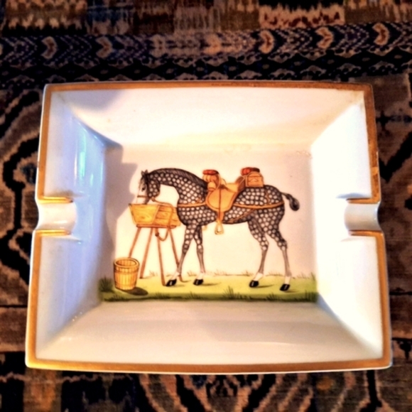 Hermes` Equestrian Hand-painted Porcelain, Gold Trim Orig Box. France. Authentic - Picture 3 of 9
